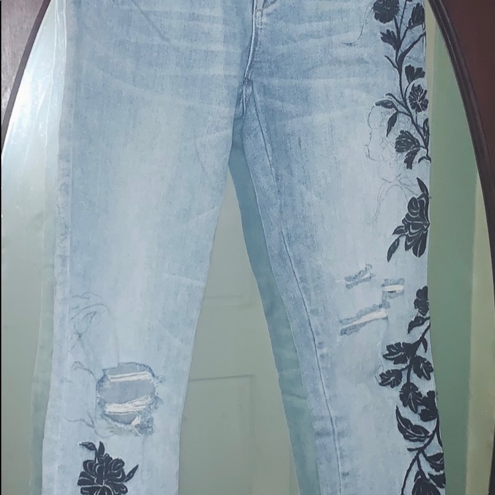 Blank NYC jeans with Black Flower Embroidery